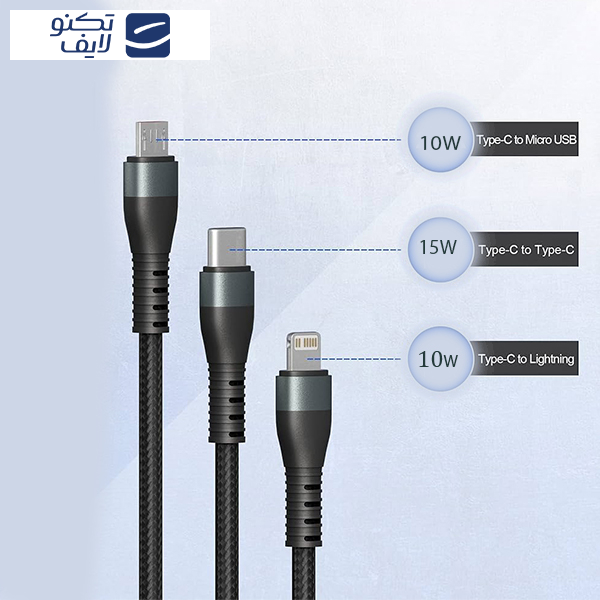 کابل تبدیل USB به microUSB / USB-C / لایتنینگ آزرا مدل DC352 طول 1.2 متر