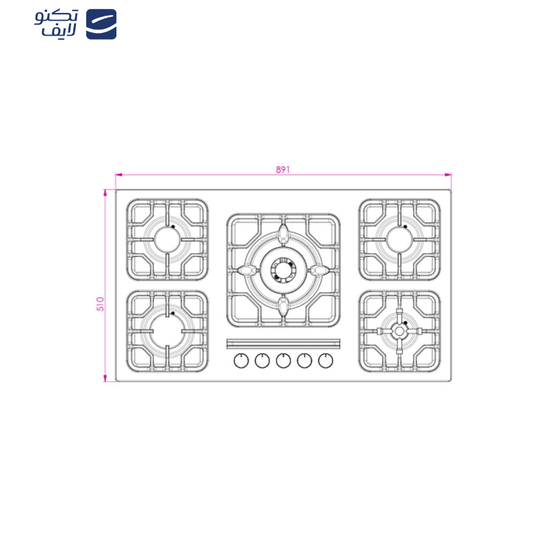اجاق گاز صفحه‌ای پنج شعله کن مدل 523M