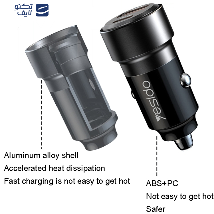 شارژر فندکی 60 وات یسیدو مدل Y55 به همراه کابل USB-C