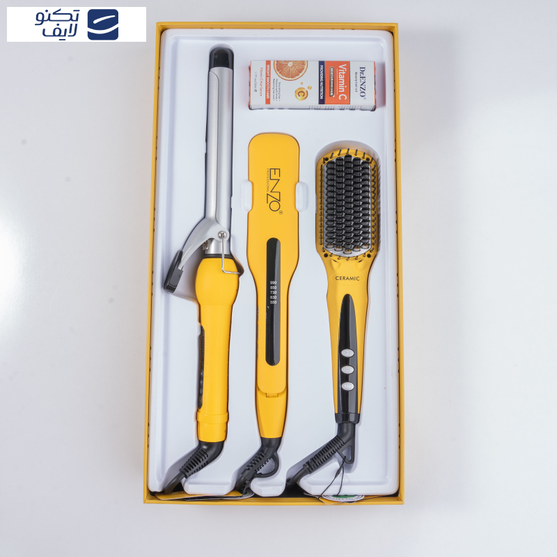 اتو مو انزو پروفیشینال مدل EN-3955W به همراه برس حرارتی و فرکننده مو