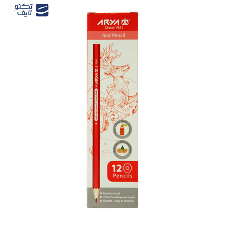 مداد قرمز آریا کد 3002 بسته 12 عددی