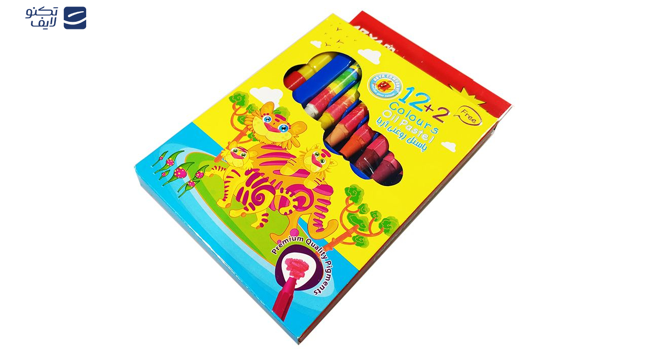 پاستل روغنی 2+12 رنگ آریا مدل 2027 Tiger Family