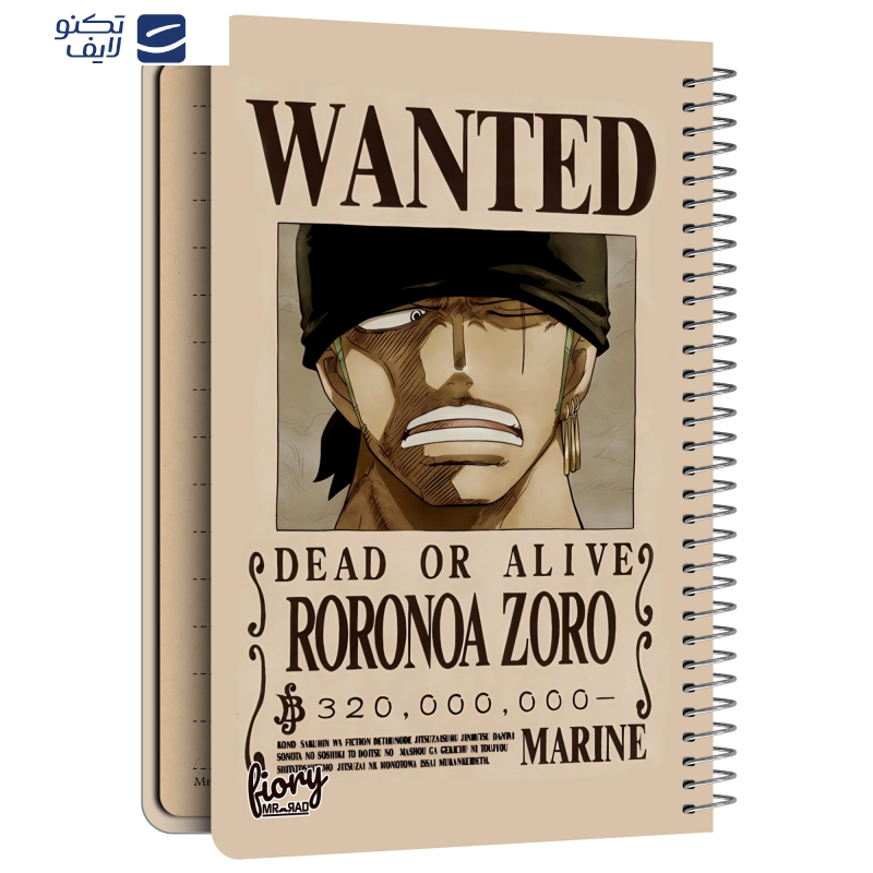 دفترچه یادداشت مستر راد مدل cheeck box طرح انیمه وان پیس کد ZORO 2218