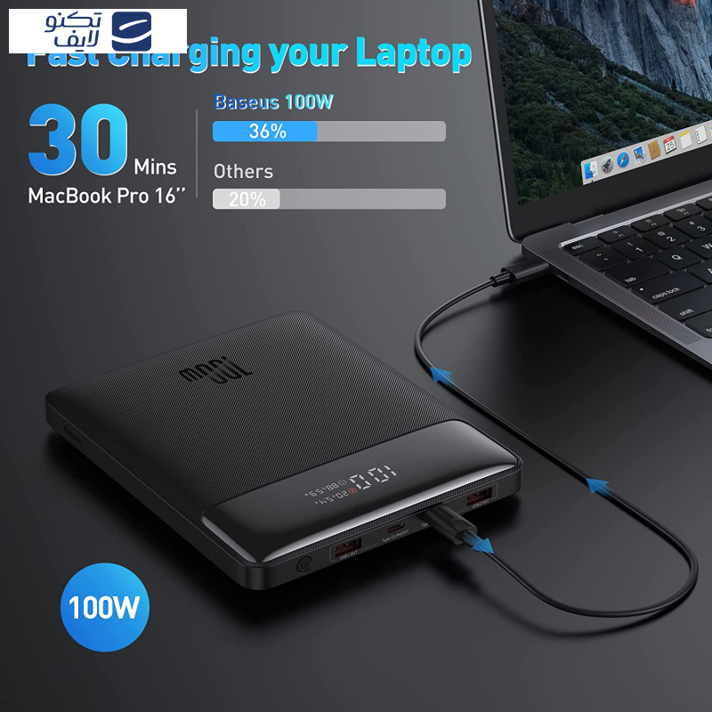 پاوربانک بیسوس مدل BALDE HIGH POWER DIGITAL DISPALY PPBL000201 100W ظرفیت 20000 میلی آمپر ساعت