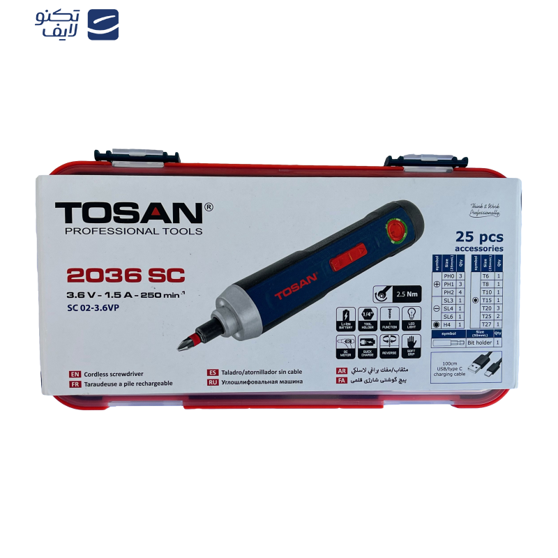 پیچ گوشتی شارژی توسن مدل 2036 SC مجموعه 25 عددی