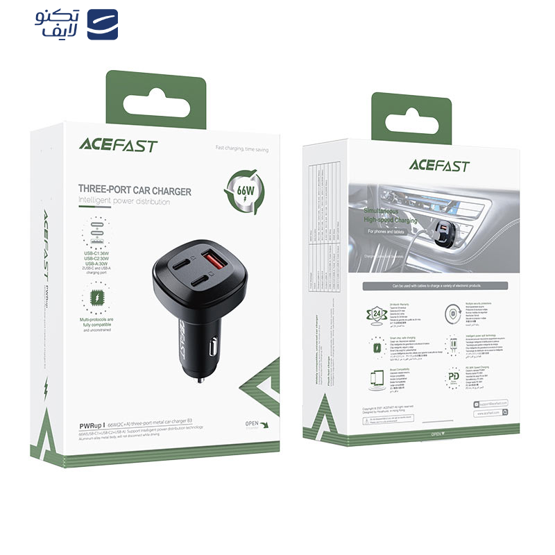 شارژر فندکی 36 وات سه پورت ایس فست مدل B3