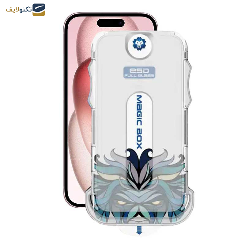 محافظ صفحه نمایش اپیکوی مدل Lion ESD Easy Install مناسب برای گوشی موبایل اپل iPhone 15 به همراه کیت نصب