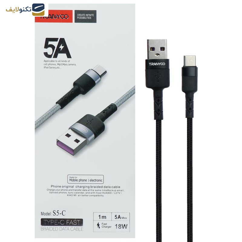 کابل تبدیل USB به USB-C ترانیو مدل S5-C طول 1 متر