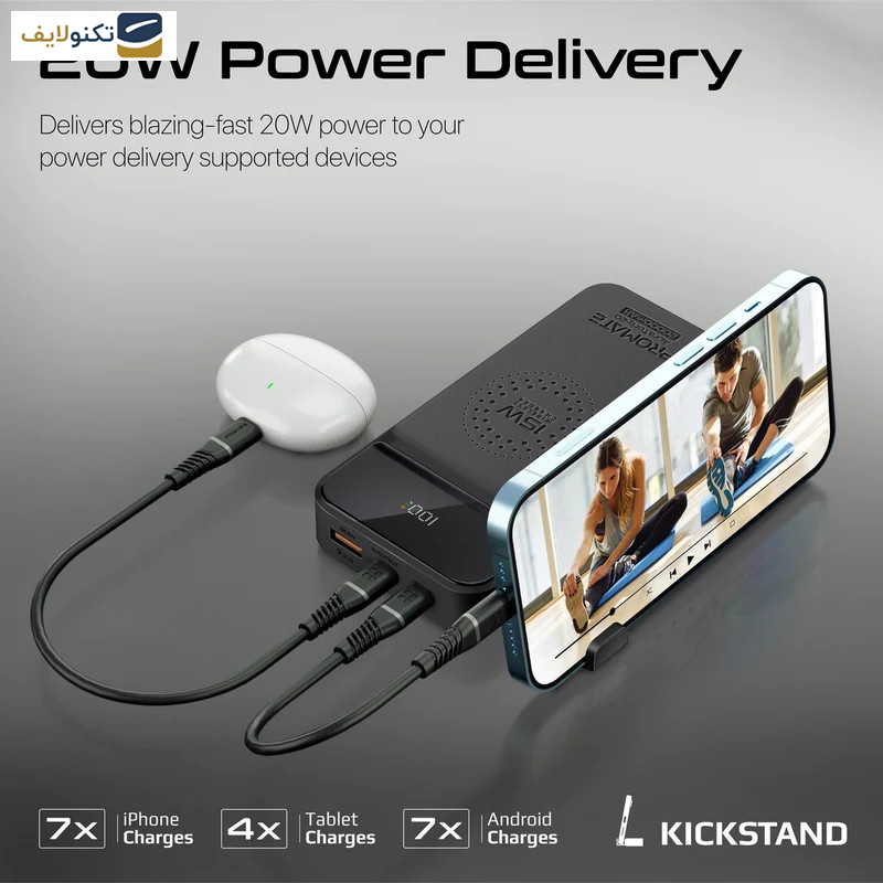 پاوربانک بی سیم پرومیت مدل AURATORQ-20.به ظرفیت 20000 میلی آمپر ساعت