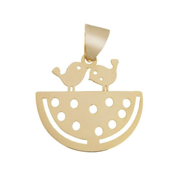 آویز گردنبند طلا 18 عیار شمیم گلد گالری طرح پرنده و هندوانه کد SG191