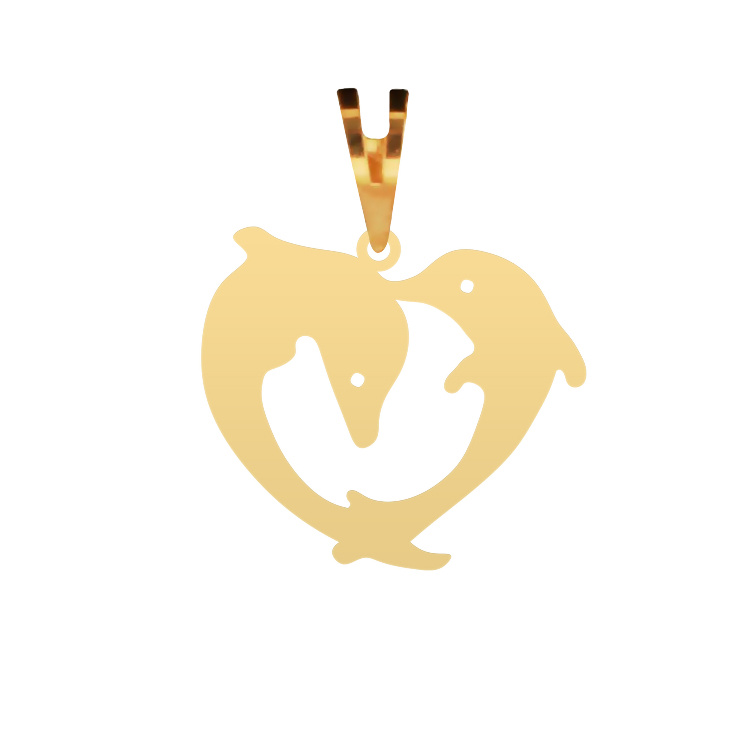 آویز گردنبند طلا عیار 750 شمیم گلد گالری طرح دلفین و قلب P-52