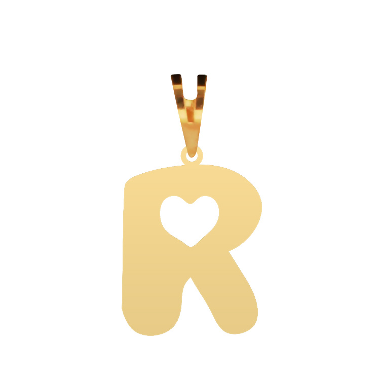 پلاک گردنبند طلا عیار 750 شمیم گلد گالری مدل مینیمال حرف R و قلب P-84