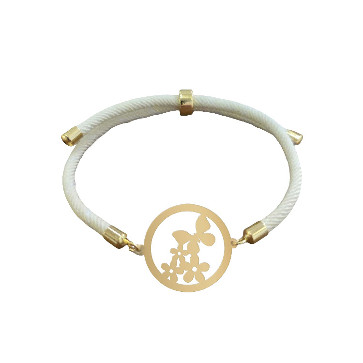 دستبند طلا 18 عیار زنانه شمیم گلد گالری طرح مینیمال گل و پروانه D33-19