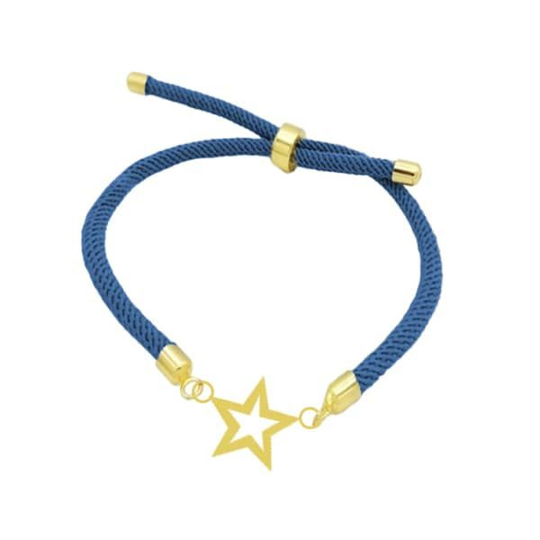 دستبند طلا 18 عیار زنانه شمیم گلد گالری مدل آسانسوری پلاک دار ستاره ای رنگ آبی