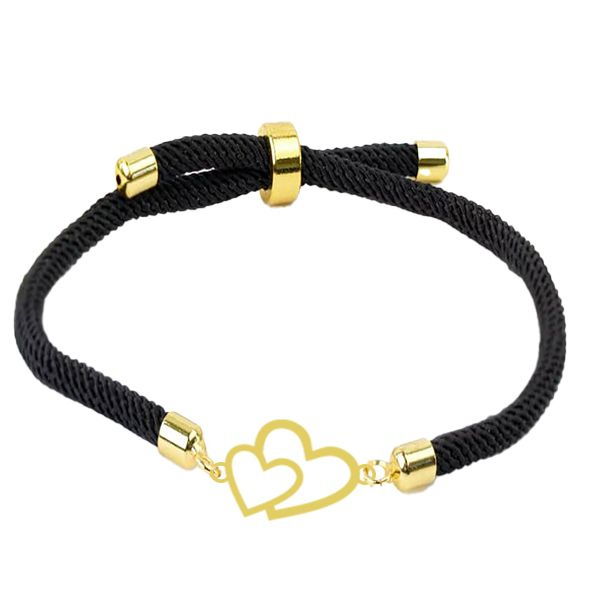 دستبند طلا 18 عیار زنانه شمیم گلد گالری مدل آسانسوری پلاک دار دوقلب