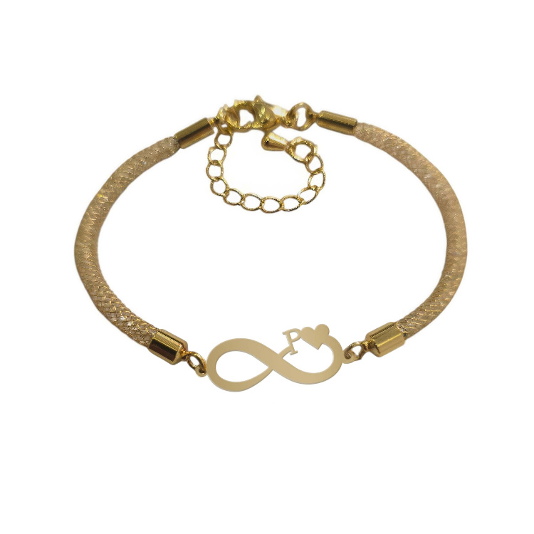 دستبند طلا 18 عیار زنانه شمیم گلد گالری مدل بینهایت و حرف P کد D71-9