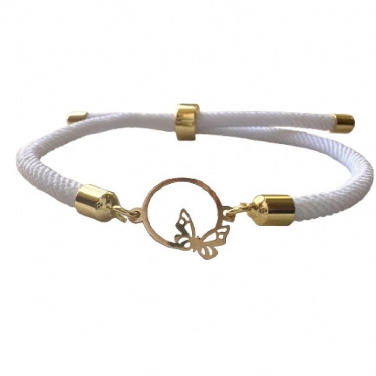 دستبند طلا 18 عیار زنانه شمیم گلد گالری طرح مینیمال دایره و پروانه کد S-64