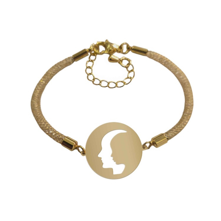 دستبند طلا 18 عیار زنانه شمیم گلد گالری مدل چهره پدر و فرزند کد D7-28