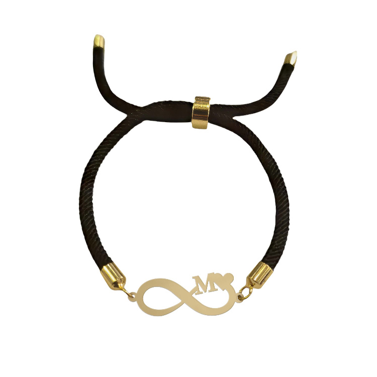 دستبند طلا 18 عیار زنانه شمیم گلد گالری کد بینهایت و حرف M کد D70-2