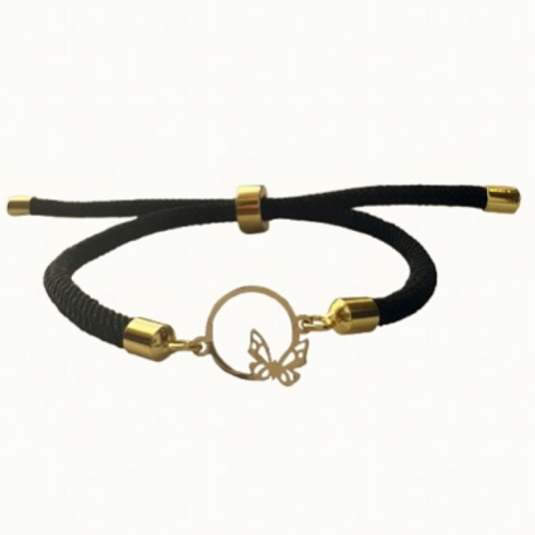 دستبند طلا 18 عیار زنانه شمیم گلد گالری مدل مینیمال دایره و پروانه کد S64-3