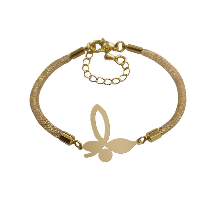 دستبند طلا 18 عیار زنانه شمیم گلد گالری طرح پروانه کد D74-9