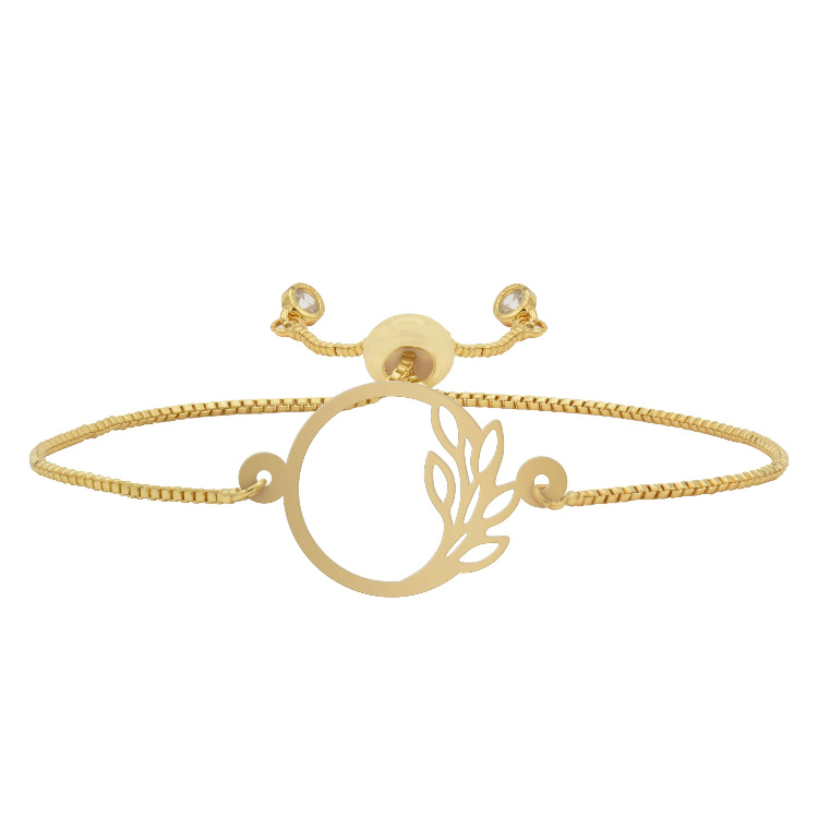 دستبند طلا 18 عیار زنانه شمیم گلد گالری طرح مینیمال دایره و برگ کد D73-18