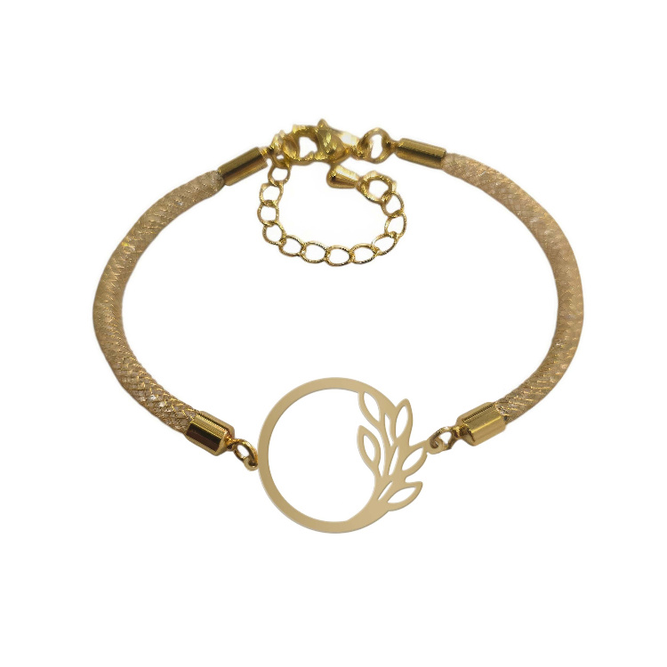 دستبند طلا 18 عیار زنانه شمیم گلد گالری طرح مینیمال دایره و برگ کد D73-5