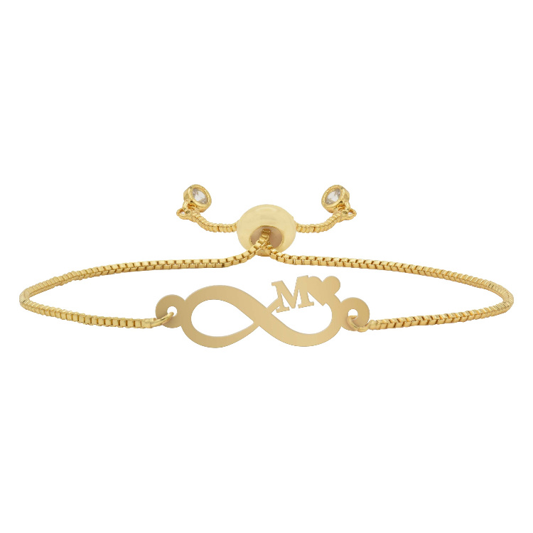 دستبند طلا 18 عیار زنانه شمیم گلد گالری طرح بی نهایت و حرف M کد D70-22