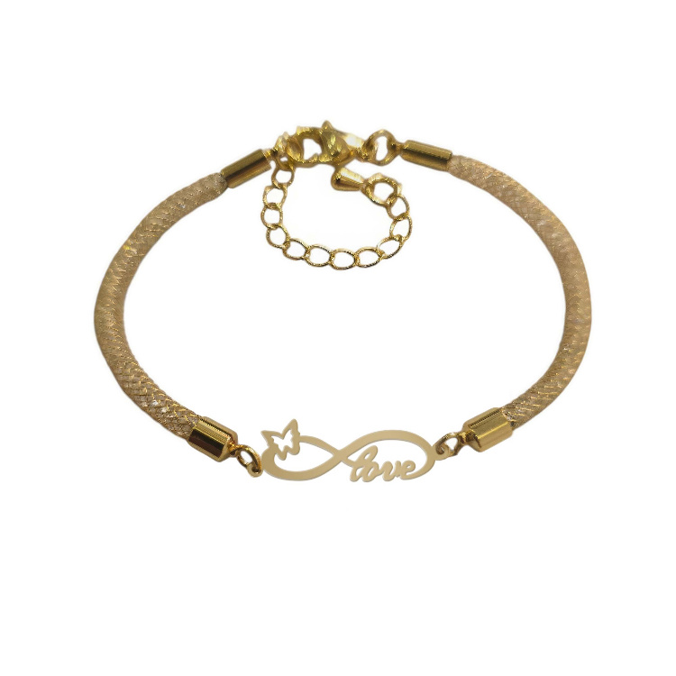 دستبند طلا 18 عیار زنانه شمیم گلد گالری طرح بینهایت و لاو کد H79