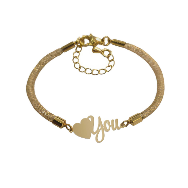 دستبند طلا 18 عیار زنانه شمیم گلد گالری مدل I LOVE YOU کد D61-9