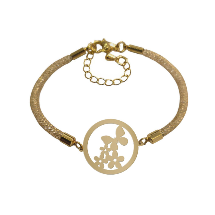 دستبند طلا 18 عیار زنانه شمیم گلد گالری مدل فانتزی پروانه و گل D33-9