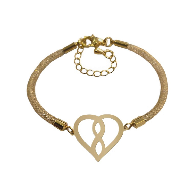 دستبند طلا 18 عیار زنانه شمیم گلد گالری طرح قلب و بینهایت کد D16-28