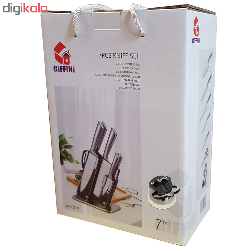 سرویس چاقو آشپزخانه 7 پارچه جی فی نی کد GKG7 بهمراه چاقو تیزکن