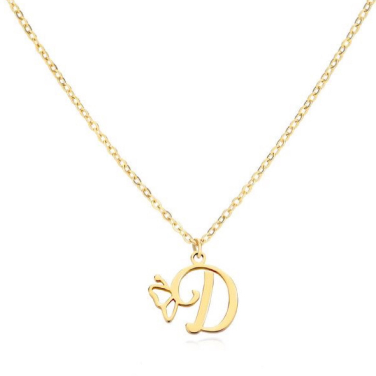 گردنبند طلا 18 عیار زنانه شمیم گلد گالری مدل مینیمال حرف D و پروانه کد S-110