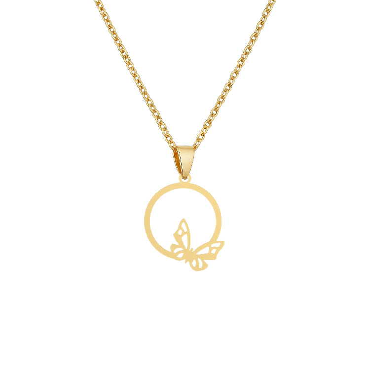 گردنبند طلا 18 زنانه شمیم گلد گالری مدل مینیمال دایره و پروانه Z-22