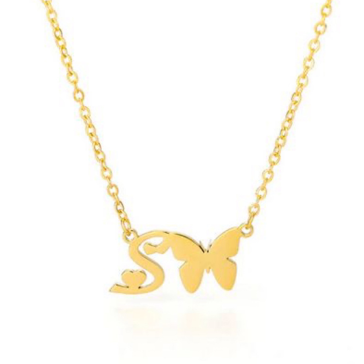 گردنبند طلا 18 عیار زنانه شمیم گلد گالری طرح پروانه و حرف S کد S-8