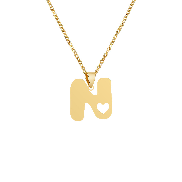 گردنبند طلا 18 زنانه شمیم گلد گالری طرح مینیمال حرف N و قلب کد Z-5