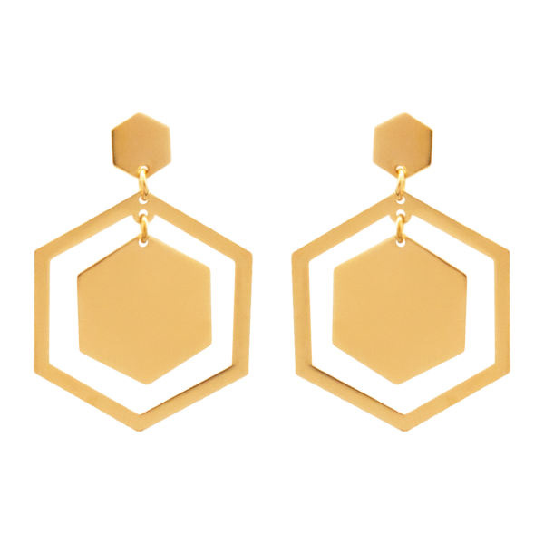 گوشواره طلا 18 عیار زنانه شمیم گلد گالری طرح شش ضلعی مدل DE87