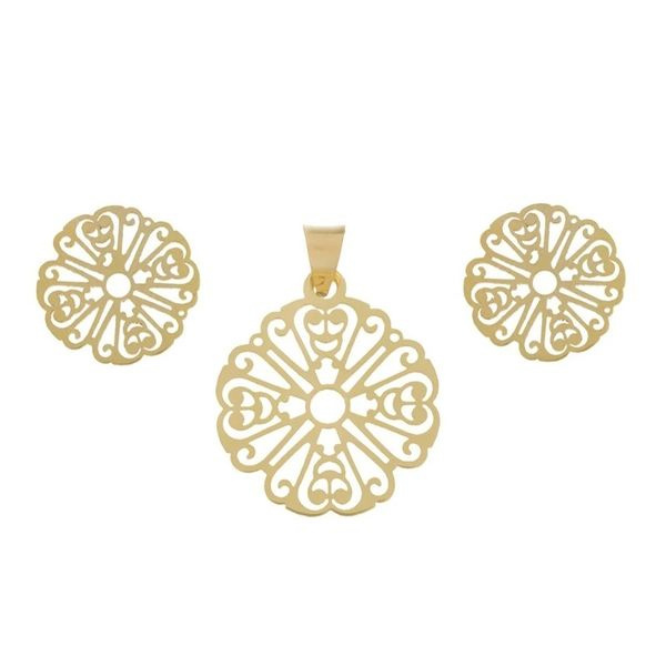 نیم ست طلا 18 عیار دخترانه شمیم گلد گالری مدل نقش گل 5656