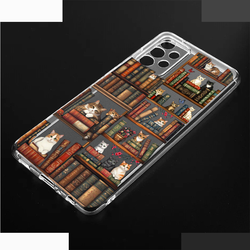 کاور طرح Cat &amp; Books مناسب برای گوشی موبایل سامسونگ Galaxy A52/A52S