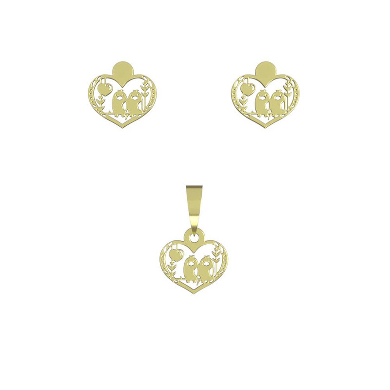 نیم ست طلا 18 عیار زنانه مدوپد مدل قلب و دو پرنده کد NA10147