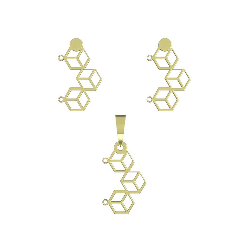 نیم ست طلا 18 عیار زنانه مدوپد مدل مکعب کد NA13008