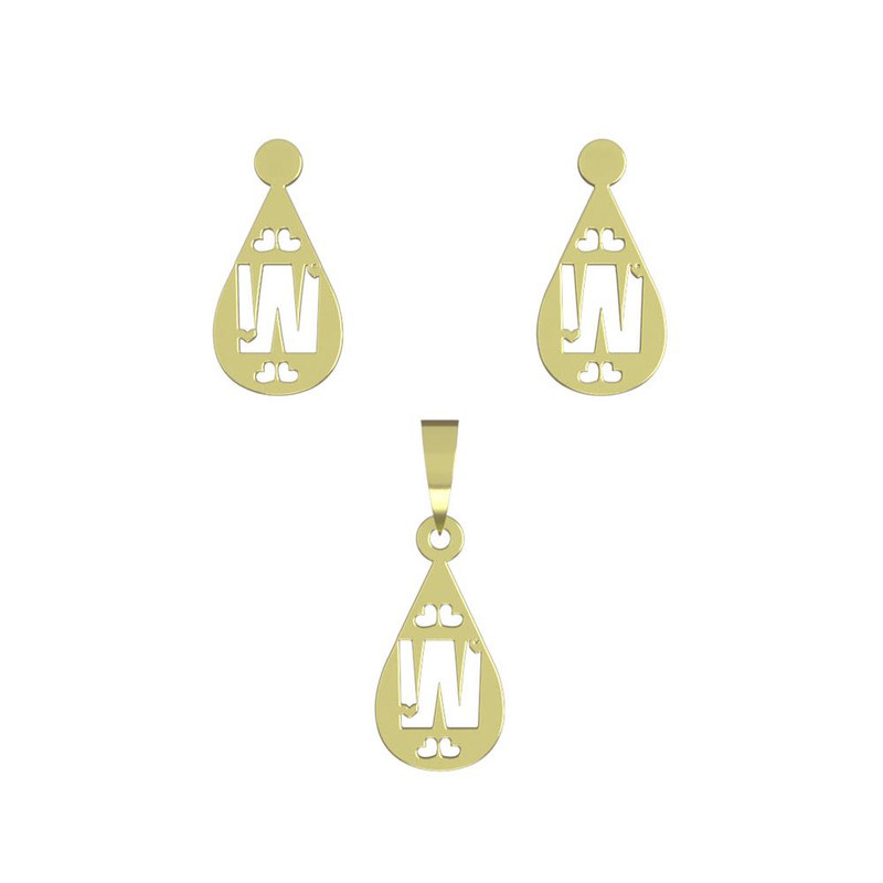 نیم ست طلا 18 عیار زنانه مدوپد مدل W حرف کد NA14672