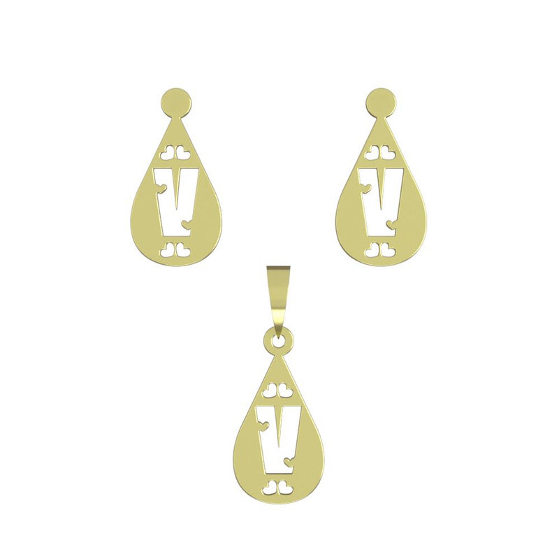 نیم ست طلا 18 عیار زنانه مدوپد مدل V حرف کد NA14819