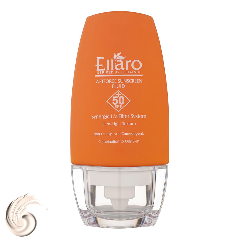 فلوئید ضد آفتاب بدون رنگ الارو SPF50 مدل Ultra Light تحت لیسانس محافظ UVA ،UVB، مرطوبکننده مناسب پوستهای چرب و مختلط حجم 50 میلیلیتر