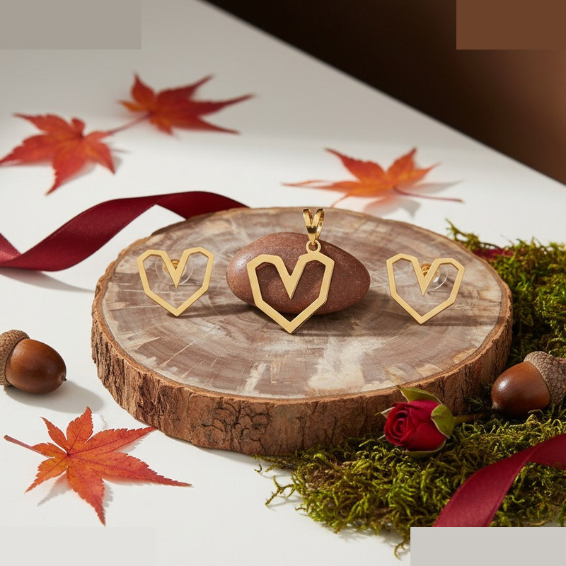 نیم ست طلا 18 عیار زنانه گالری قو طلایی مدل قلب جذاب نیم ست طلا 18 عیار زنانه گالری قو طلایی مدل قلب جذاب