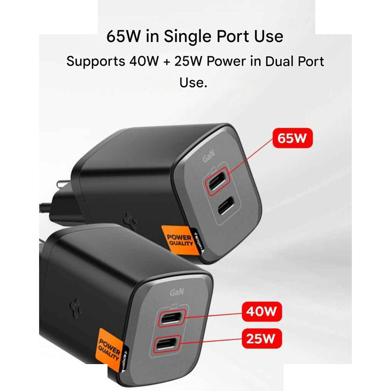 شارژر دیواری 65 وات دو پورت اسپیگن مدل PE2204EU