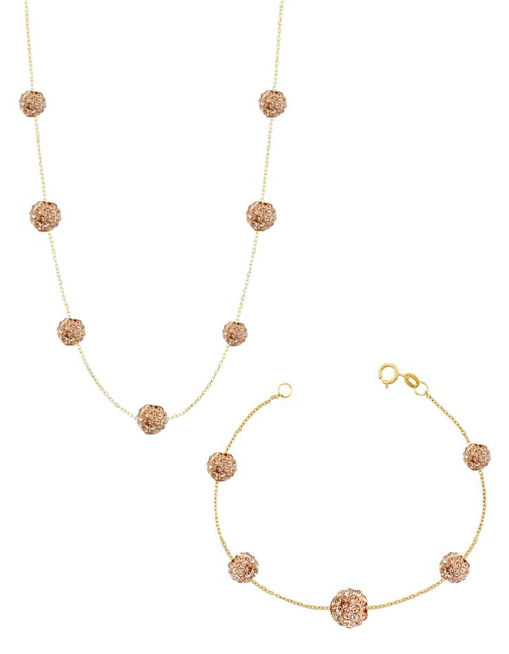 نیم ست طلا  18عیار اپال گلد مدل سواروسکی گوی طلایی