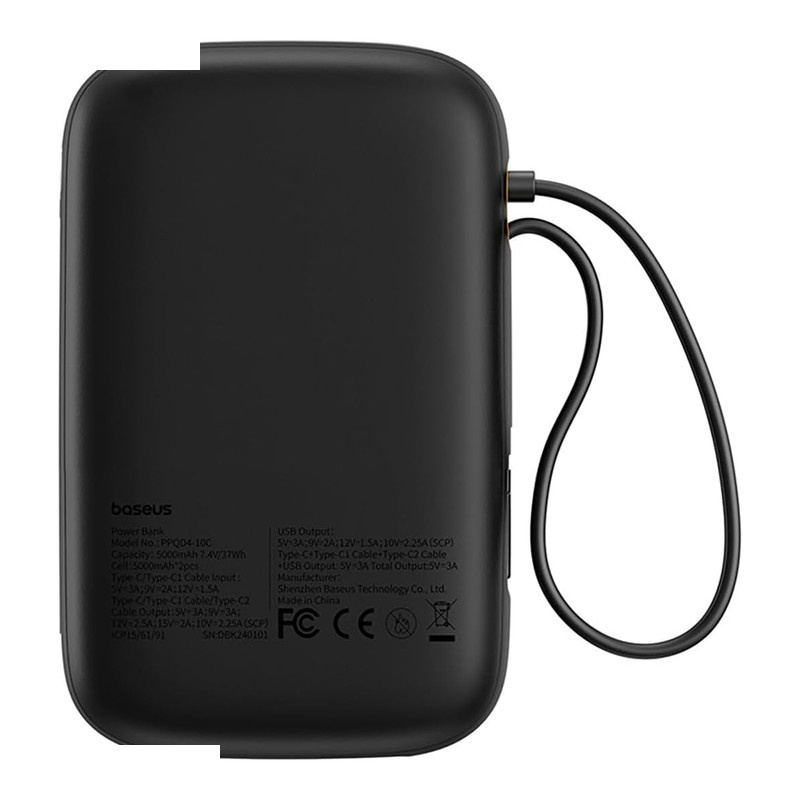 پاوربانک 30 وات بیسوس مدل QPow2 PPQD4-10C ظرفیت 10000 میلی آمپر ساعت