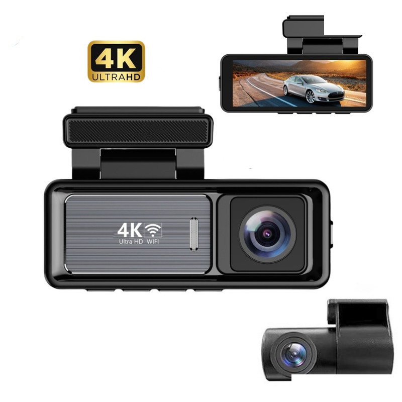 دوربین ثبت وقایع خودرو اتوویژن مدل M6 4K-WiFi به همراه دوربین عقب و رم 64 گیگ بایت و کیت برق مستقیم